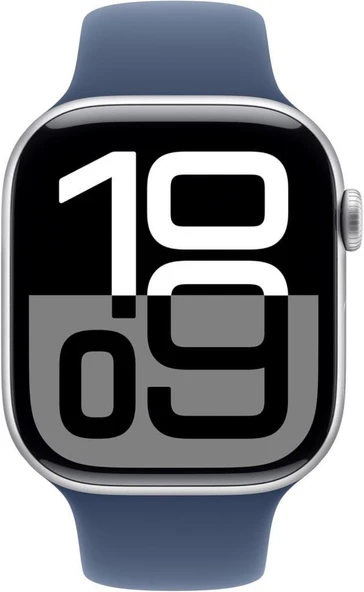 Apple Watch Series 10 GPS 46mm Gümüş Rengi Alüminyum Kasa ve Kot Rengi Spor Kordon Akıllı Saat - Teşhir ürün görseli 1
