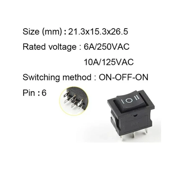 Ic-123-6 Mini Işıksız Anahtar On-Off-On 6P 6 Bacaklı 1 Adet ürün görseli 1