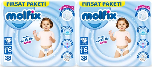 Molfix Bebek Bezi 6 Beden 15+ KG Extra Large 76 Adet Ekonomik Fırsat Pk ürün görseli 1