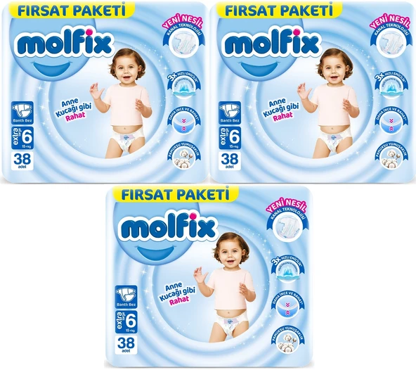 Molfix Bebek Bezi 6 Beden 15+ KG Extra Large 114 Adet Aylık Fırsat Pk ürün görseli 1