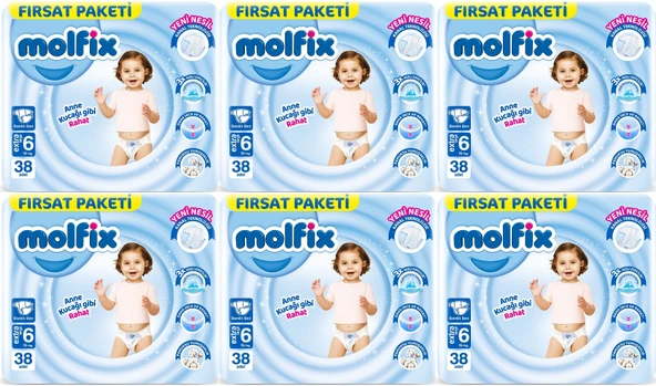Molfix Bebek Bezi 6 Beden 15+ KG Extra Large 228 Adet Ekstra Fırsat Pk ürün görseli 1