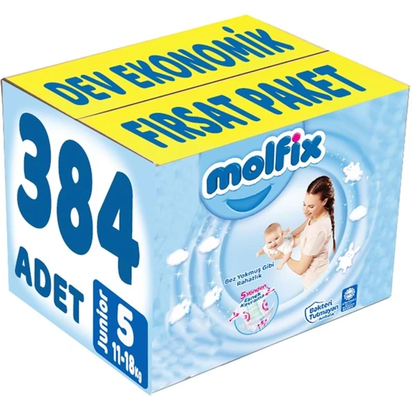 Molfix Bebek Bezi Beden:5 (11-18Kg) Junior 384 Adet Dev Ekonomik Fırsat Pk ürün görseli 1