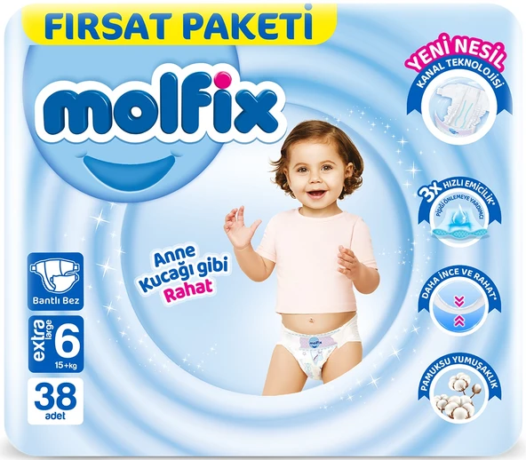 Molfix Bebek Bezi 6 Beden 15+ KG Extra Large 38 Adet Fırsat Pk ürün görseli 1