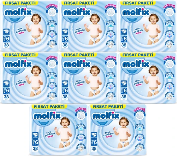 Molfix Bebek Bezi 6 Beden 15+ KG Extra Large 304 Adet Dev Ekonomik Fırsat Pk ürün görseli 1