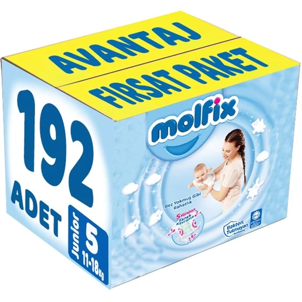 Molfix Bebek Bezi Beden:5 (11-18Kg) Junior 192 Adet Avantaj Fırsat Pk ürün görseli 1