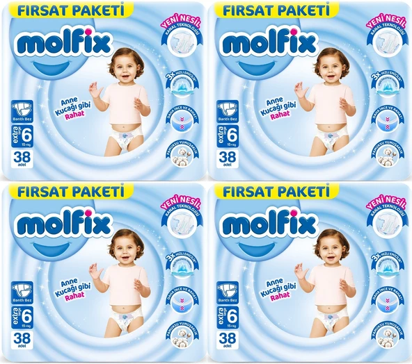 Molfix Bebek Bezi 6 Beden 15+ KG Extra Large 152 Adet Avantaj Fırsat Pk ürün görseli 1