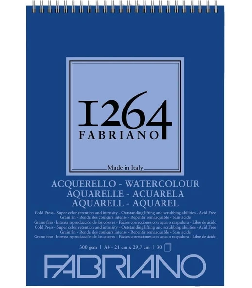 Fabriano 1264 Sulu Boya Defteri A4 Spiralli 300 g 30 Yaprak ürün görseli 1