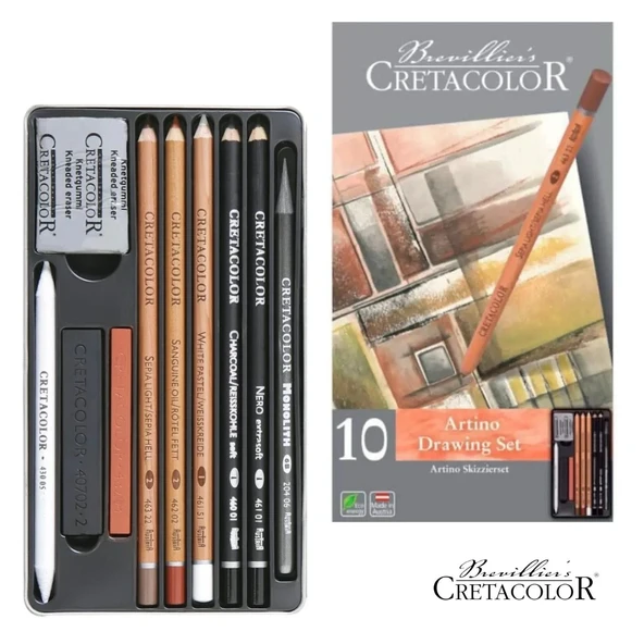 Cretacolor Artino Drawing Set -Metal Kutu, 10 Parça (Profesyonel Karisik Çizim Seti) ürün görseli 1