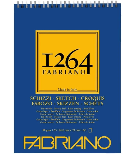 Fabriano 1264 Sketch Paper Eskiz Defteri 90 gr A5 60 yaprak Üstten Spiralli ürün görseli 1