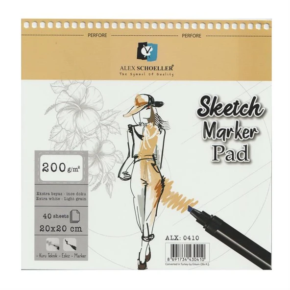 Alex Schoeller Sketch Marker Pad Spiralli 20x20 cm 200 gr 40 yp ürün görseli 1