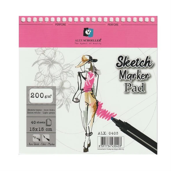 Alex Schoeller Sketch Marker Pad Spiralli 15x15 cm 200 gr 40 yp ürün görseli 1