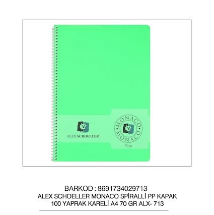 Alex Schoeller PP Kapak Spiralli Defter 70 gr A4 100 yp Çizgili ürün görseli 1