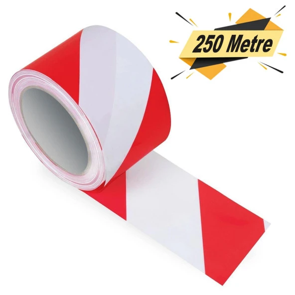 Bondit Emniyet Şeridi İkaz Bandı Kırmızı Beyaz 6 cm x 250 Metre ürün görseli 1