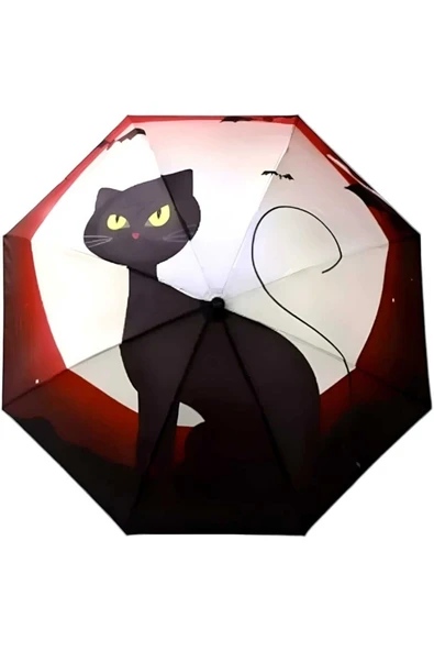 Kedi Desenli Canlı Lüx Renkli Baskılı Rüzgara Dayanıklı 8 Telli Katlanabilir Manuel Şemsiye ürün görseli 1