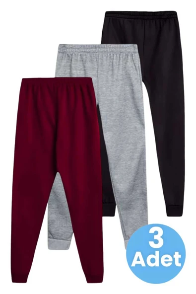Çocuk Unisex Beli Lastikli Jogger Eşofman Altı 3'lü Set ürün görseli 1