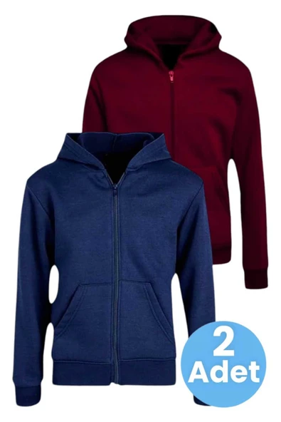 Unisex Pamuklu Kapüşonlu Fermuarlı Sweatshirt 2'li Set ürün görseli 1