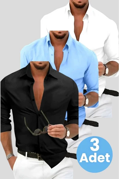 Slim Fit Kravatlık Uzun Kol Kolay Ütü Nefes Alan Dört Mevsim Slim Fit Erkek Gömlek 3 Renk ürün görseli 1