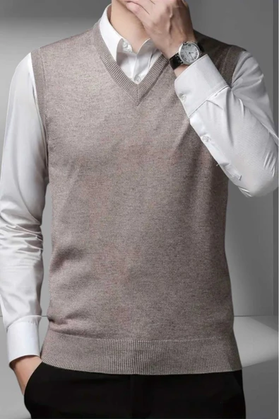 Erkek V Yaka Triko Tüylenmez Süveter Erkek Slim Fit Süveter ürün görseli 1