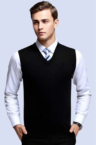 Erkek V Yaka Triko Tüylenmez Süveter Erkek Slim Fit Süveter ürün görseli 1