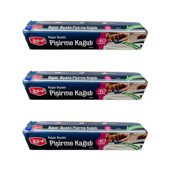 Roll-Up Kayar Bıçaklı Beyaz Yağlı Fırın Tepsi Pişirme Kızartma Kağıdı - 37 Cm. x 40 Metre - 3 Adet ürün görseli 1