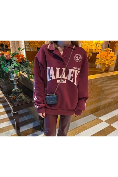 BORDO WALLEY BASKILI SWEATSHİRT ürün görseli 1