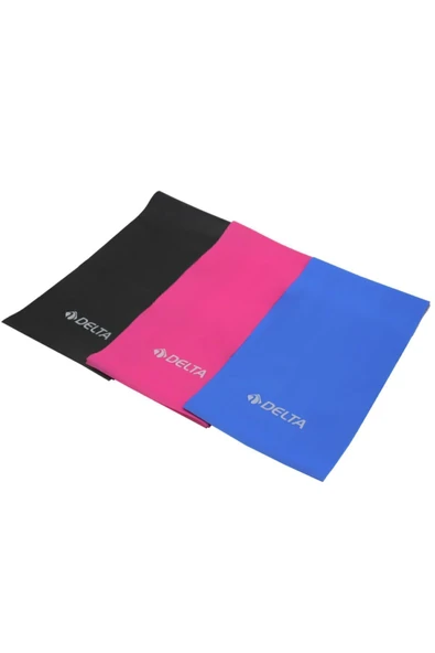 DELTA  3 'lü Pilates Bandı 120 Cm x 15 Cm Egzersiz Direnç Lastiği (Uç Kısmı Açık) ürün görseli 1