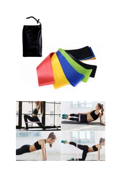 CKSPOR 5'li Çantalı Lateks Aerobik Direnç Bandı Farklı Dirençte Pilates Yoga Squat Egzersiz Direnç L ürün görseli 1