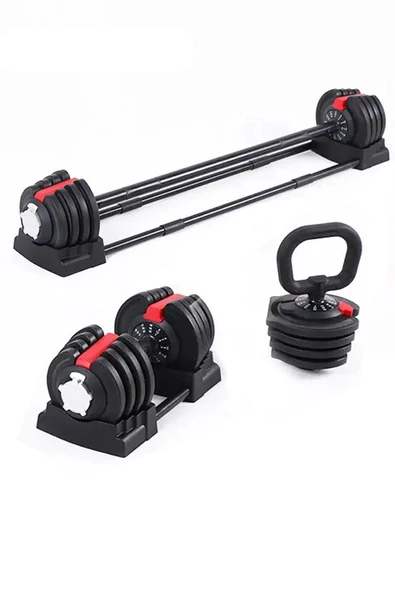 CKSPOR Ayarlanabilir 3 In 1 Dumbell Ağırlık Seti Dambıl Halter Set Kettlebell 19-20 Kg CKS171 ürün görseli 1