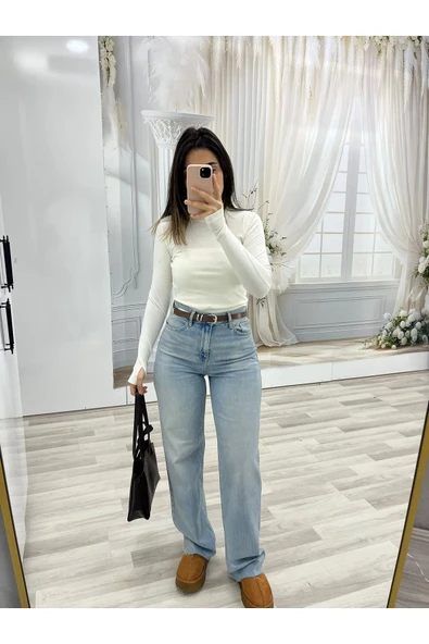 YENİ SEZON MAVİ YIKAMALI WİDE LEG JEANS ürün görseli 1
