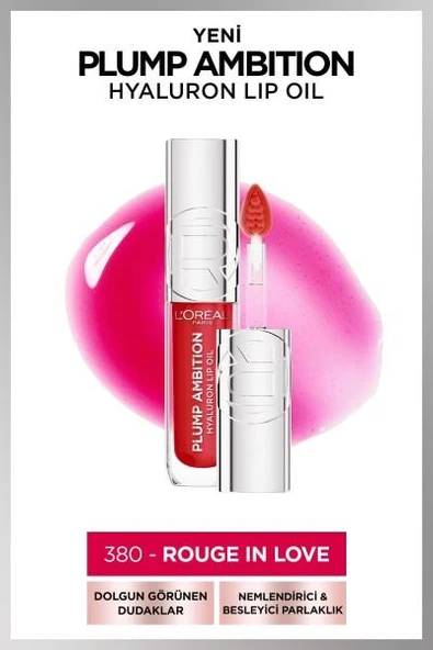 L'Oréal Paris Plump Ambition Hyaluron Lip Oil Besleyici ve Nemlendirici Dudak Parlatıcısı - 380 Rouge In Love ürün görseli 1