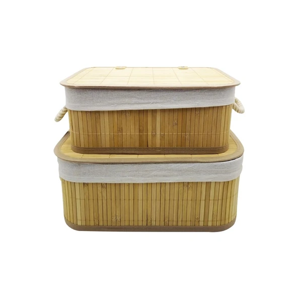 KRD HOME BAMBU DİKDÖRTGEN KAPAKLI 2'Lİ SEPET KRD-5816 ürün görseli 1