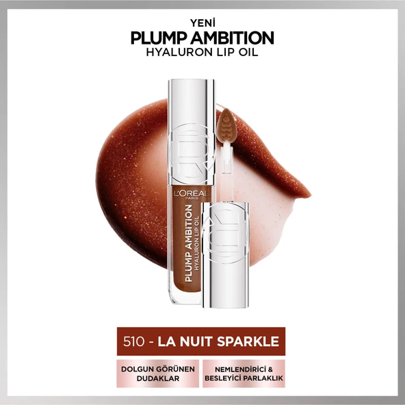L'Oréal Paris Plump Ambition Hyaluron Lip Oil Besleyici ve Nemlendirici Dudak Parlatıcısı - 510 La Nuit Sparkle ürün görseli 1