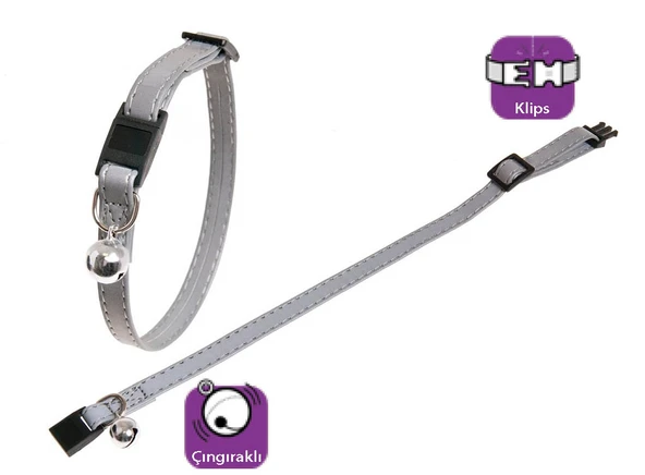 Karlıe Reflektörlü Kedi Tasma Çıng. 30cm Gümüş ürün görseli 1