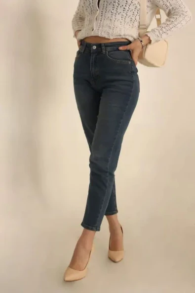 LACİVERT YÜKSEK BEL KOT PANTOLON ürün görseli 1
