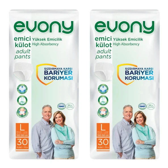 Evony Emici Külot Büyük Boy L 30'lu 2 Adet Hasta Bezi ürün görseli 1