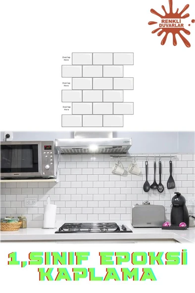 Renkli Duvarlar 30×30cm White Stone Epoksi 1 Adet 3D Yapışkanlı Kaplama Duvar Sticker Panel Mutfak Banyo Salon Ofis ürün görseli 1