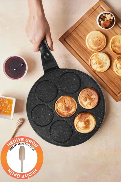 Granit Yüz Emojili Pankek Tava, Gülenyüz Emojili Pankek Tavası 28 Cm SPATULA HEDİYE ürün görseli 1