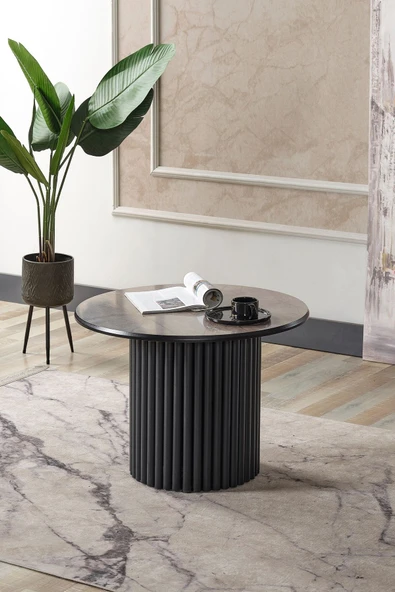 Kagu Boston Mdf Metal Orta Sehpa Gri Yuvarlak Ahşap Siyah Metal ürün görseli 1