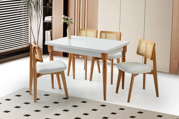 Yanlardan Açılır Smart Masa 4 Adet Kuzey Sandalye Naturel Takım ürün görseli 1