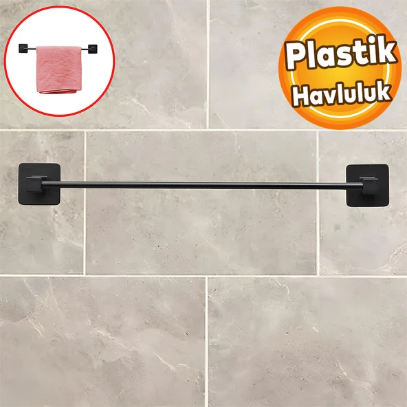 Plastik Havluluk Yapışkanlı Siyah Banyo Lavabo Mutfak Uzun Kağıt Bez Havlu Askısı Kağıtlık 39 cm ürün görseli 1