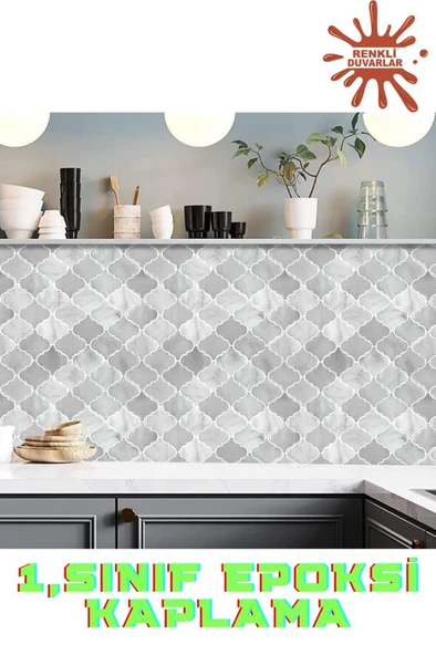 Renkli Duvarlar 30×30cm Arabesk Çini Epoksi 1 Adet 3D Yapışkanlı Duvar Kaplama Paneli Mutfak Banyo Salon Ofis Döşeme ürün görseli 1