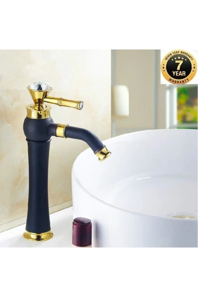 Banyo Çanak Lavabo Bataryası Siyah Gold Renk Taşlı Model 7 Yıl Garantili Ithal ürün görseli 1
