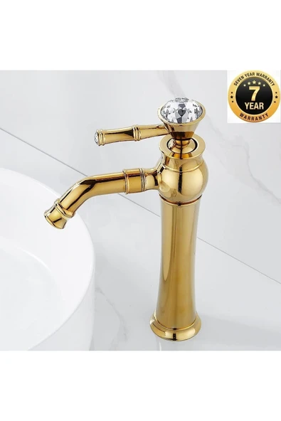 Banyo Çanak Lavabo Bataryası Gold Renk Taşlı Model 7 Yıl Garantili Ithal ürün görseli 1