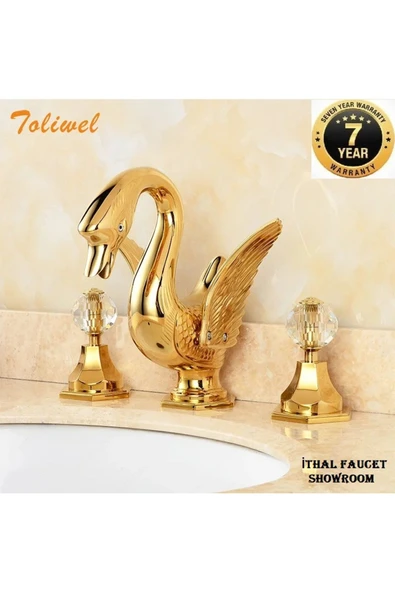 BANYO LAVABO BATARYASI KUĞU GOLD ALTIN DORE 3 LÜ SET YENİ MODEL İTHAL 7 YIL GARANTİLİ ürün görseli 1