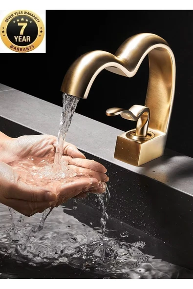 Banyo Lavabo Bataryası Mat Gold Renk Şelale Kalp Yeni Tasarım 7 Yıl Garantili İthal ürün görseli 1