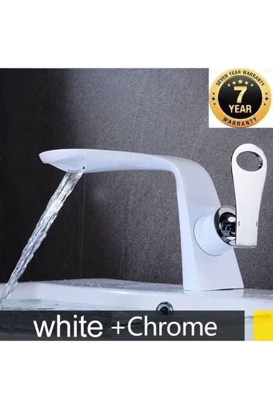 Banyo Lavabo Bataryası Beyaz/Krom Yeni Model Şelale 7 Yıl Garantili İthal ürün görseli 1