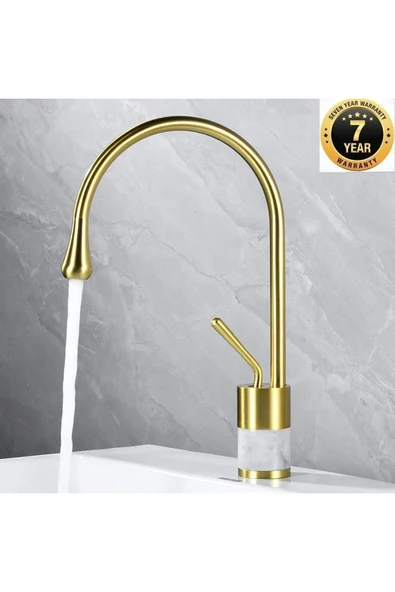 Banyo Lavabo Bataryası Mat Gold Beyaz Mermerli Model Yeni Tasarım 7 Yıl Garantili İthal ürün görseli 1