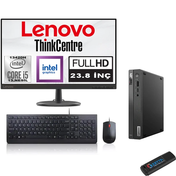 Lenovo Thinkcentre Neo 50Q Gen 4 Intel Core I5-13420H 32GB 2tb SSD 23.8 Inç Monitör Windows 11 Pro Mini Bilgisayar M12LN006KTRP11 + Zetta Flash Bellek ürün görseli 1