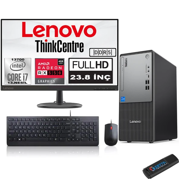 Lenovo Thinkcentre Neo 50T Gen5 Intel Core I7 13700 24GB Ddr5 4tb SSD 23.8 Inç Monitör Windows 11 Home Radeon RX550 5502412UB000LTRH10+ZETTA Flash Bellek ürün görseli 1