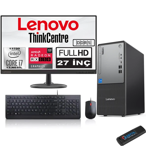 Lenovo Thinkcentre Neo 50T Gen5 Intel Core I7 13700 24GB Ddr5 1tb SSD 27 Inç Monitör Windows 11 Home Radeon RX550 5502712UB000LTRH08+ZETTA Flash Bellek ürün görseli 1